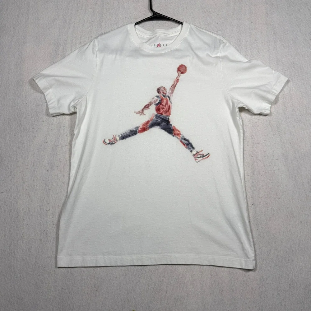 Jordan Mens Jumpman Watercolor Graphic T-Shirt White Red Black Large